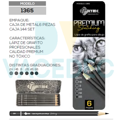 TRYME LAPICES DE GRAFITO P/DIBUJO ESTUCHE C/6 PZAS MOD.1365