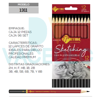 TRYME LAPICES DE GRAFITO PARA DIBUJO SKETCHING C/12 PZAS MOD.1311